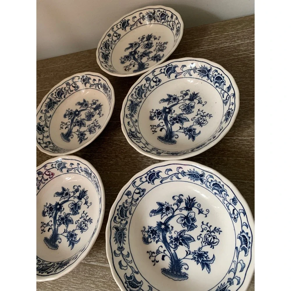 Nikko Double Phoenix Blue Onion Ironstone Fruit‎ Dessert Bowls Set of 5 Japan